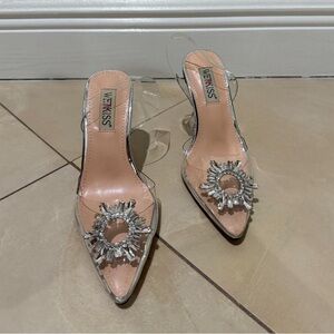 WetKiss Silver and Clear Pointed Toe Heels